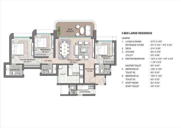 3 BHK Large Floor Plan